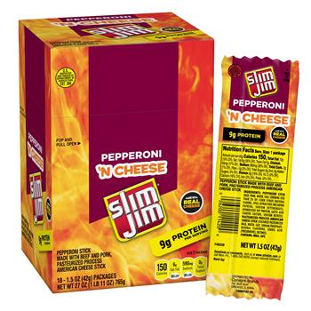 Slim Jim Pepperoni and Cheese Sticks, 1.5 oz, 18/Pack