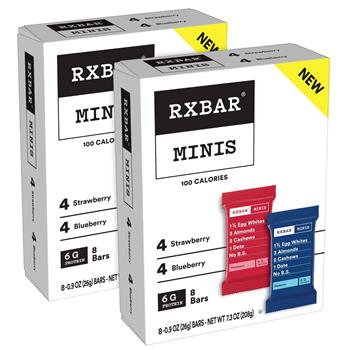 RX Bar Minis, Strawberry and Blueberry Flavoured, 6g of Protein, 0.9 oz, 4 Bars/Pack, 2 Packs