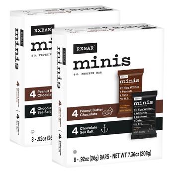 RX Bar Minis, Chocolate Sea Salt and PB Chocolate Flavoured, 0.92 oz, 4 Bars/Pack, 2 Packs