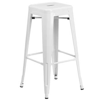 Flash Furniture Backless Indoor/Outdoor Barstool with Square Seat, Metal, White, 30 in H