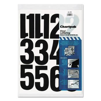 Chartpak Press-On Vinyl Numbers, Self Adhesive, Black, 4&quot;h, 23/Pack