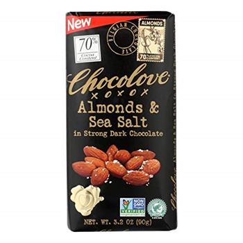 Chocolove Chocolate Bar, Almond Sea Salt Dark, 3.2 oz, 12 Bars/Box