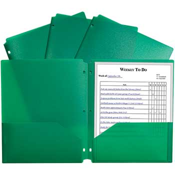 C-Line Two-Pocket Poly Portfolio with Three-Hole Punch, Green, 10/CT