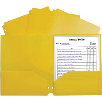 C-Line Two-Pocket Poly Portfolio with Three-Hole Punch, Yellow, 10/CT