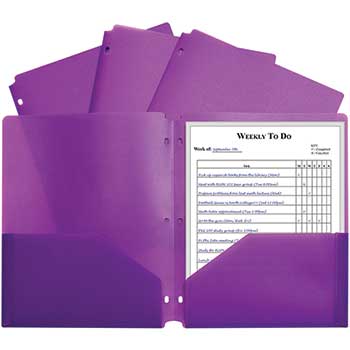 C-Line Two-Pocket Poly Portfolio with Three-Hole Punch, Purple, 25/CT