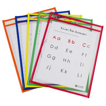 C-Line&#174; Reusable Dry Erase Pockets, 9 x 12, Assorted Primary Colors, 10/Pack
