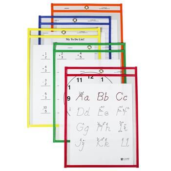 C-Line&#174; Reusable Dry Erase Pockets, 9 x 12, Assorted Primary Colors, 25/Box