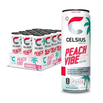 Celsius Sparkling Peach Vibe Energy Drink, 12oz, 12/CS