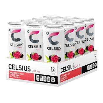 Celsius Live Fit Energy, Raspberry Green Tea, 12 oz, 12/Case