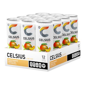 Celsius Live Fit Energy, Peach Mango Green Tea, 12 oz, 12/Case