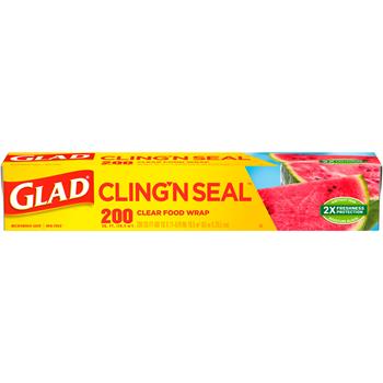 Glad ClingWrap Plastic Wrap, 200  sq ft, Clear, 12 Rolls/Carton