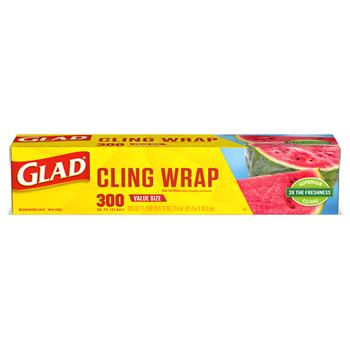 Glad ClingWrap Plastic Food Wrap, 300 Square Foot Roll, 12/Carton
