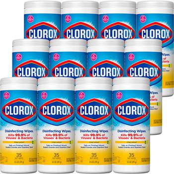 Clorox Disinfecting Wipes, Bleach Free, Crisp Lemon, 35 Wipes/Canister, 12 Canisters/Carton