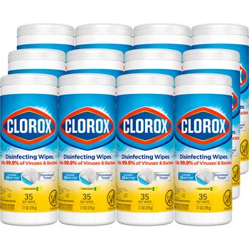 Clorox Disinfecting Wipes, Crisp Lemon Scent, 35 Wipes/Canister, 12 Canisters/Carton