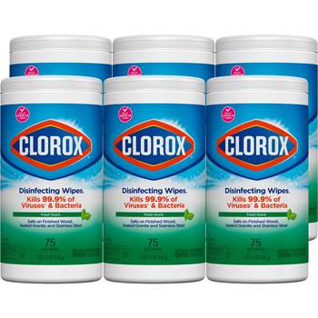 Clorox Disinfecting Wipes, Bleach Free, Fresh Scent, 75 Wipes/Canister, 6 Canisters/Cartons