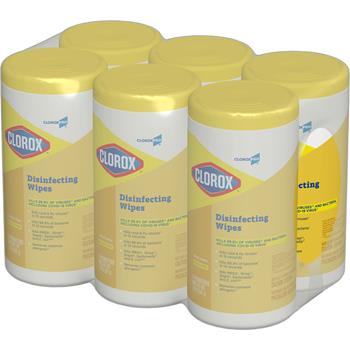 Clorox&#174; Disinfecting Wipes, Lemon Fresh, 75 Wipes/Canister, 6 Canisters/Carton
