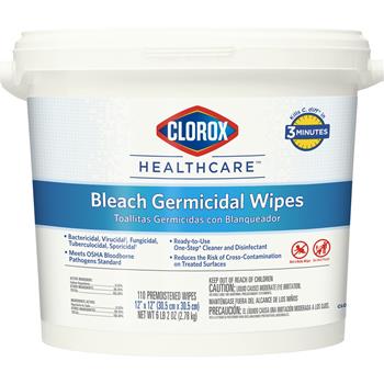 Clorox Healthcare Bleach Germicidal Wipes, 110 Wipes in Bucket
