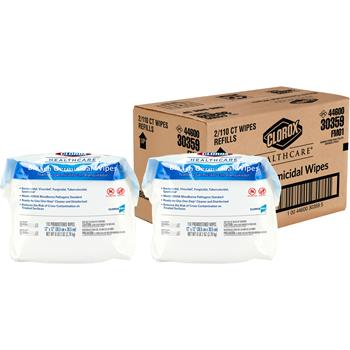 Clorox Healthcare Bleach Germicidal Wipes, Refill for Bucket, 110 Wipes/Bag, 2 Bags/Carton