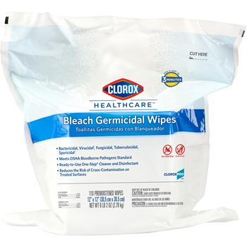 Clorox Healthcare Bleach Germicidal Wipes, Refill for Bucket, 110 Wipes