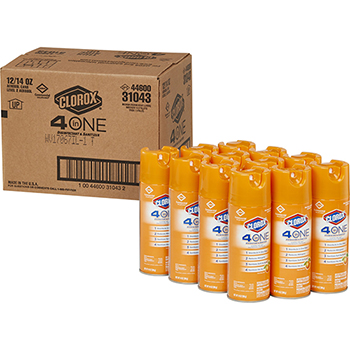 Clorox&#174; 4 in One Disinfectant &amp; Sanitizer, Aerosol Spray, Citrus Scent, 14 Ounces, 12/CT