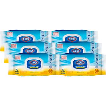Clorox Disinfecting Wipes, Bleach Free, Crisp Lemon, 75 Wipes/Canister, 6 Canisters/Carton