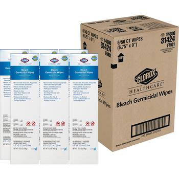 Clorox Healthcare Bleach Germicidal Wipes, 50 Wipes Individually Wrapped, 6/Carton