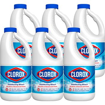 Clorox Disinfecting Bleach, Concentrated Formula, Regular, 43 oz, 6/Carton