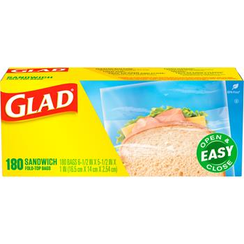 Glad Food Storage Bags, Sandwich Fold Top, 180 Count, 12/Carton
