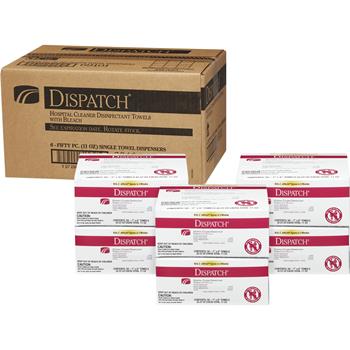 Dispatch Hospital Cleaner Disinfectant Towels with Bleach, Individually Packaged Towels, 50 Wipes, 6/Carton