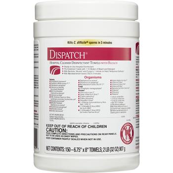 Dispatch&#174; Hospital Cleaner Disinfectant Towels with Bleach, 150/Canister