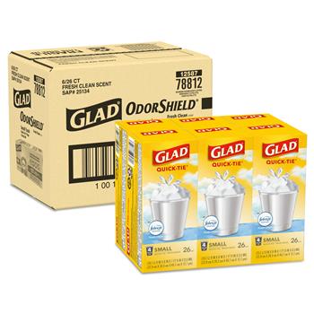 Glad&#174; OdorShield Small Trash Bags, 4 Gallon, White, Gain Fresh Scent with Febreze, 26/Box, 6/Carton