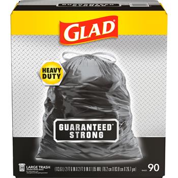 Glad&#174; Large Drawstring Trash Bags, Extra Strong 30 Gallon Black Trash Bag, 90 Count