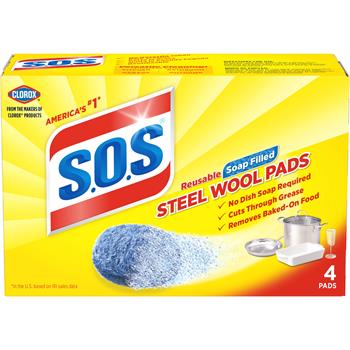 S.O.S. Steel Wool Soap Pads, 4 Pads/Box, 24 Boxes/Carton