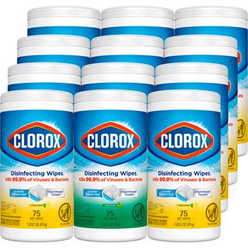 Clorox Disinfecting Wipes Value Pack, 75 Wipes/Canister, 12 Canisters/Carton