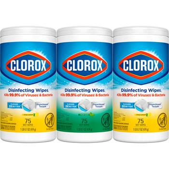 Clorox Disinfecting Wipes Value Pack, 75 Wipes/Canister, 3 Canisters/Pack