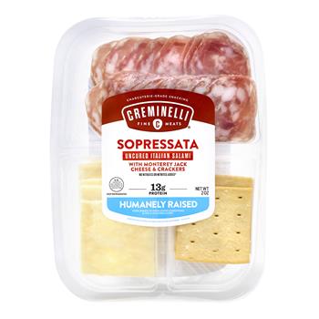 Creminelli Sopressata, Monterey Jack Cheese, Crackers, 2 oz, 4/Pack