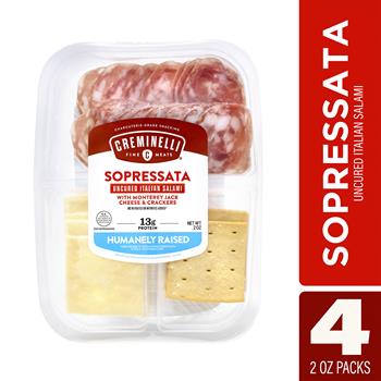Creminelli Sopressata, Monterey Jack Cheese, Crackers, 2 oz, 4/Pack