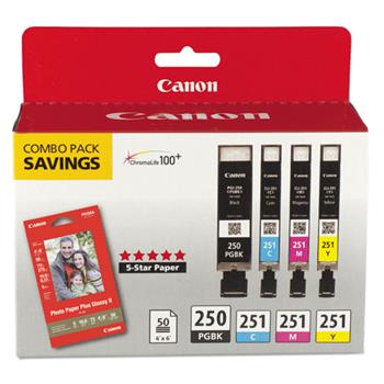 Canon 6497B004 (PGI-250/CLI-251) Ink &amp; Paper Combo Pack, for Photo Paper, Black/Cyan/Magenta/Yellow