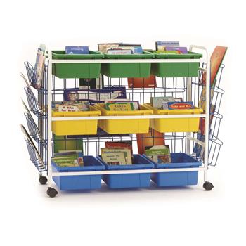 Copernicus Deluxe Book Browser Cart With Book Displays, 6 Divided &amp; 3 Open Tubs