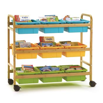 Copernicus Bamboo Book Browser Cart with Vibrant Cool Tub Combo, 16&quot; L x 41&quot; W x 37-1/2&quot; H, Brown