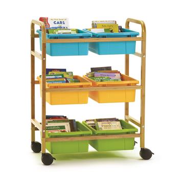 Copernicus Small Bamboo Book Browser Cart with Vibrant Cool Tub Combo, 35&quot; L x 20&quot; W x 4&quot; H, Brown