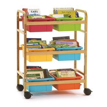 Copernicus Small Bamboo Book Browser Cart with Vibrant Tub Combo, 35&quot; L x 20&quot; W x 4&quot; H, Brown
