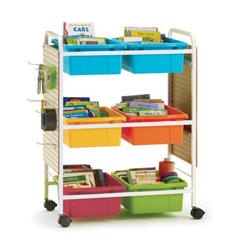 Copernicus Small Book Browser Cart with Vibrant Tubs, Pegboard Kit, 15-3/4&quot; L x 28&quot; W x 36-1/2&quot; H, White