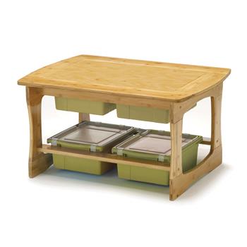 Copernicus Bamboo Sensory Table with Sage Tubs, 25&quot; L x 35&quot; W x 18-3/4 - 24&quot; H, Brown