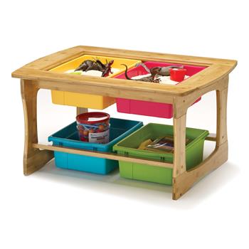 Copernicus Bamboo Sensory Table with Vibrant Mixed Tub Combo, 25&quot; L x 35&quot; W x 18-3/4 - 24&quot; H, Brown