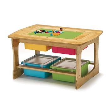 Copernicus Bamboo Sensory and Construction Bricks Table with Vibrant Mixed Tub Combo, 25&quot; L x 35&quot; W x 18-3/4 - 24&quot; H, Brown
