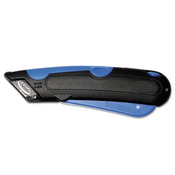 COSCO Easycut Cutter Knife w/Self-Retracting Safety-Tipped Blade, Black/Blue