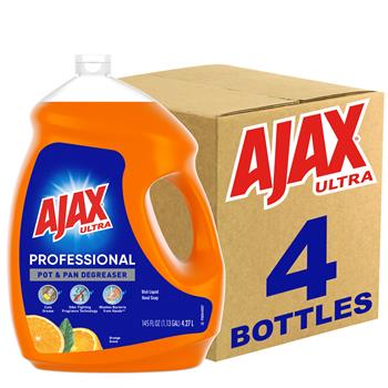Ajax Ultra Professional Pot &amp; Pan Degreaser Dish Liquid, Orange Scent, 145 fl oz, 4 Bottles/Case