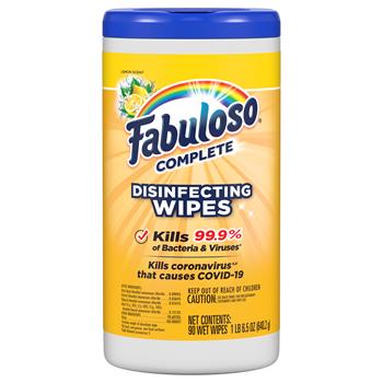 Fabuloso Complete Disinfecting Wipes, Lemon, 90 Wipes/Bottle