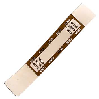 CONTROLTEK Self-Adhesive Currency Straps, Brown, $5,000 in $50 Bills, 1000 Bands/Box